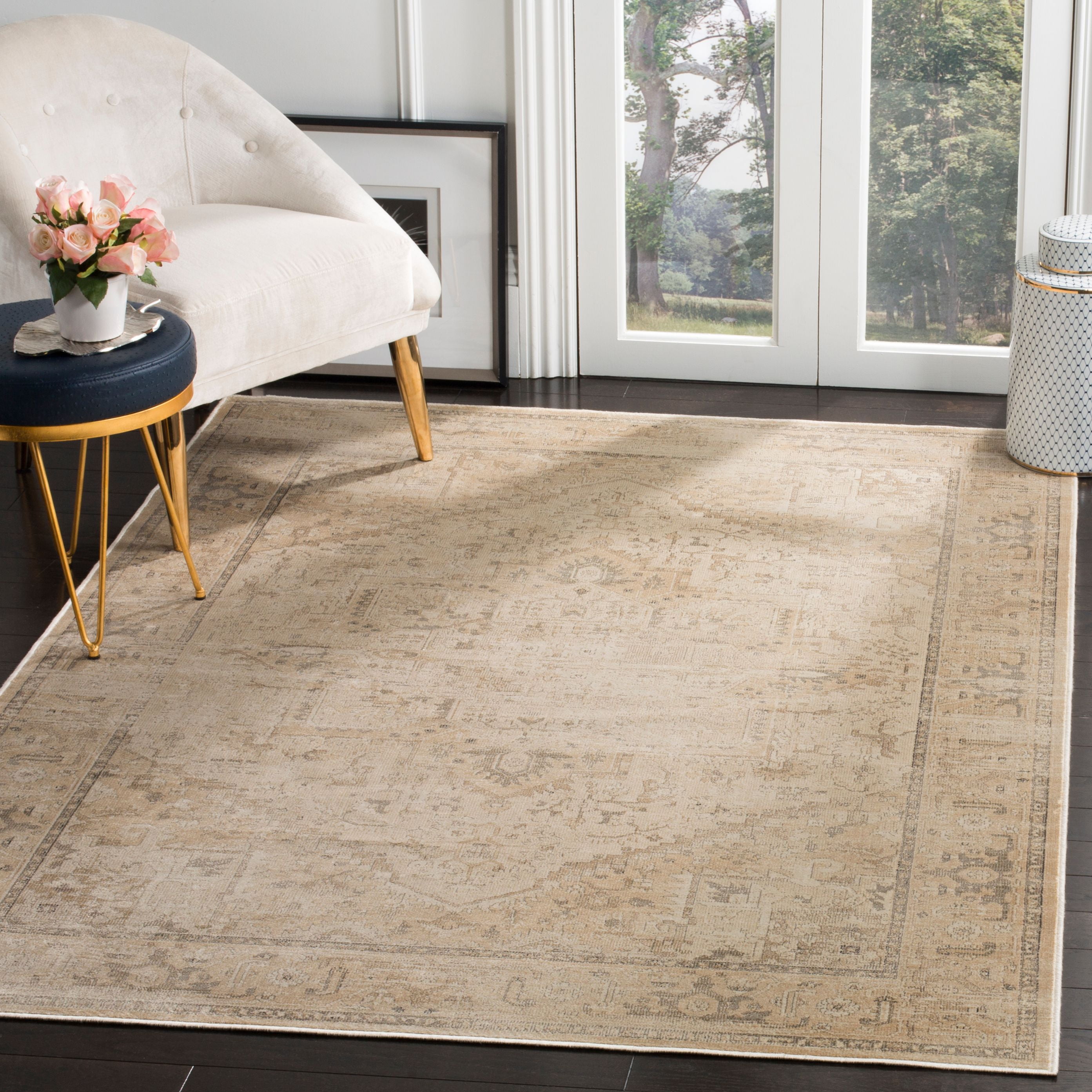 Vintage Light Blue Rectangular Viscose Area Rug 9' x 12'