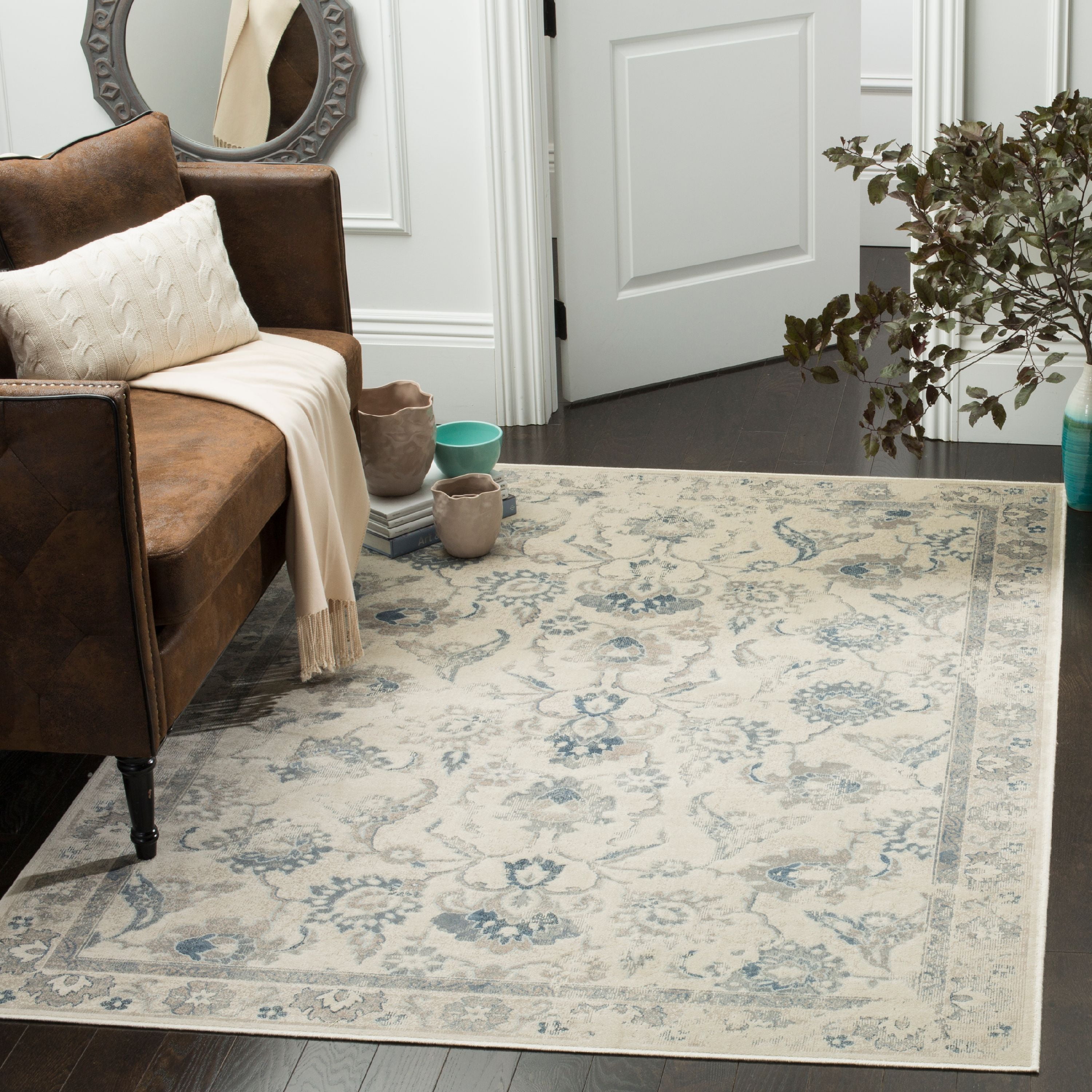 Stone Blue Transitional 5' x 7' Washable Wool-Blend Area Rug