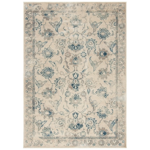 SAFAVIEH Vintage Bayon Bordered Area Rug, Stone/Blue, 6'7" x 9'2"