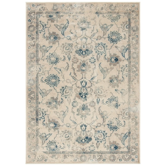 SAFAVIEH Vintage Bayon Bordered Area Rug, Stone/Blue, 6'7" x 9'2"