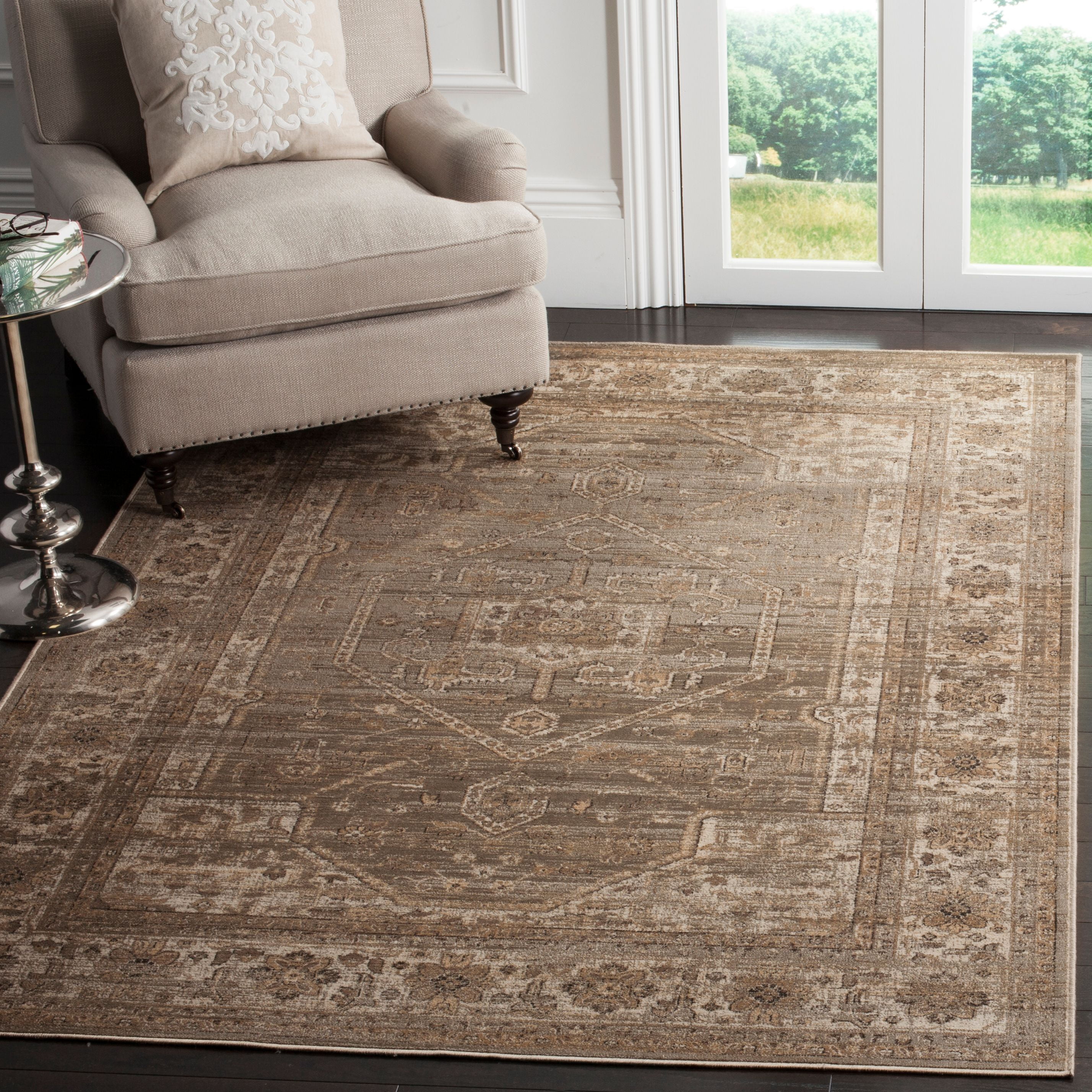 Vintage Light Brown Rectangular Viscose Area Rug