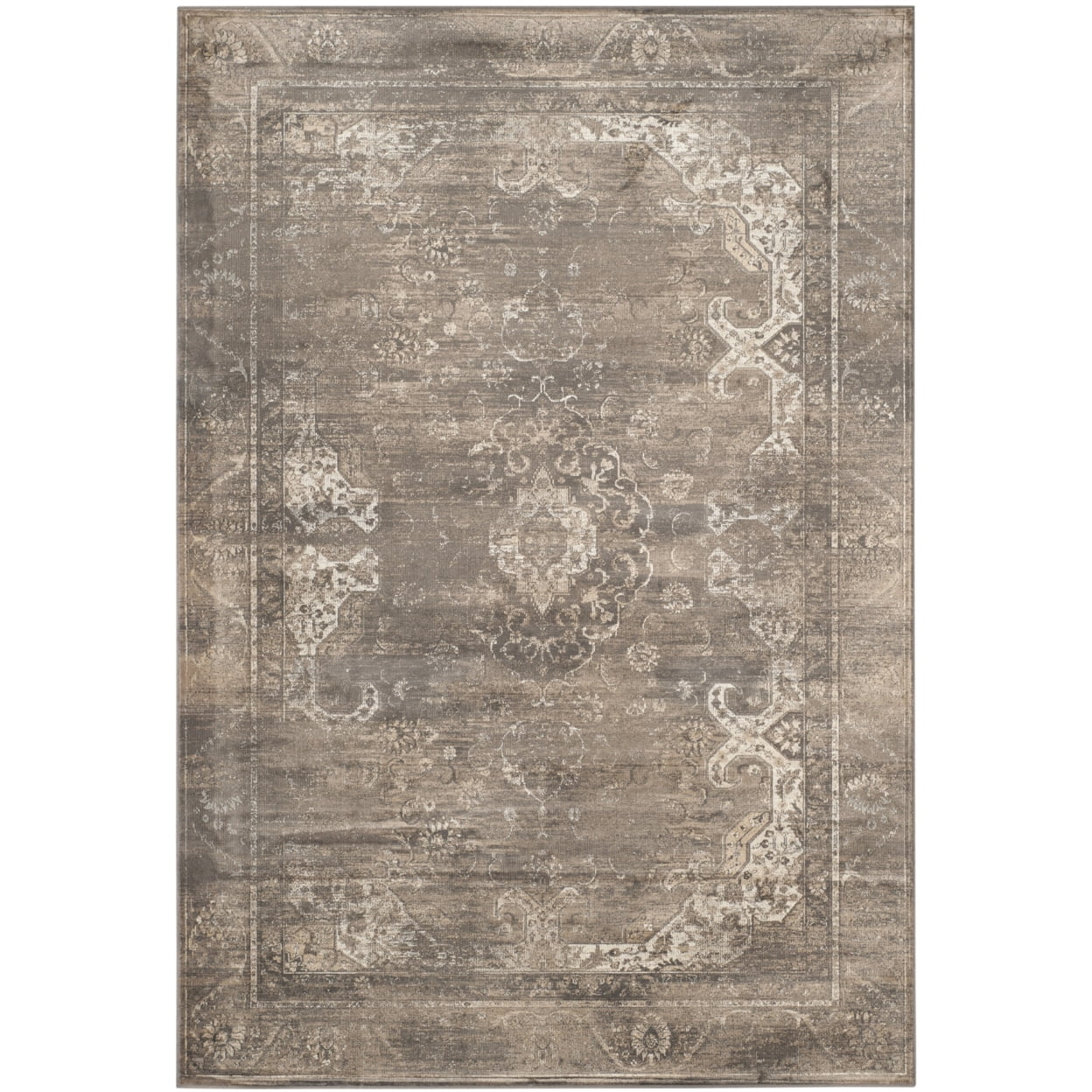 Soft Anthracite Floral Viscose 5' x 7' Easy-Care Area Rug