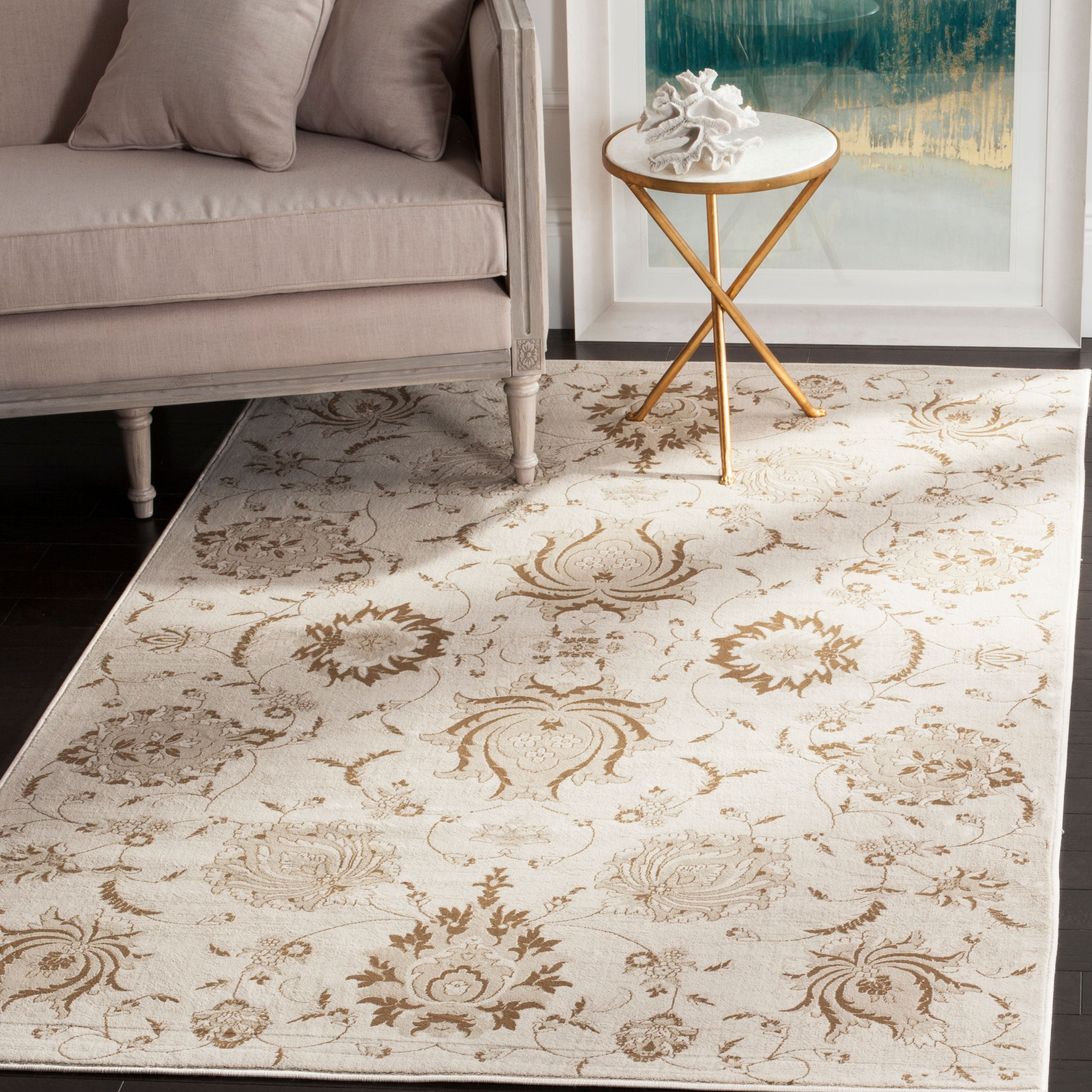 Cream and Camel 5' x 7' Viscose Rectangular Area Rug