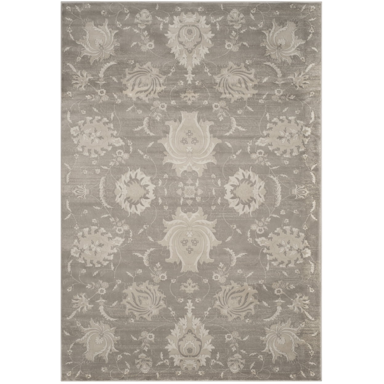 Grey and Ivory Floral Distressed Rectangular Area Rug 6'7" x 9'2"