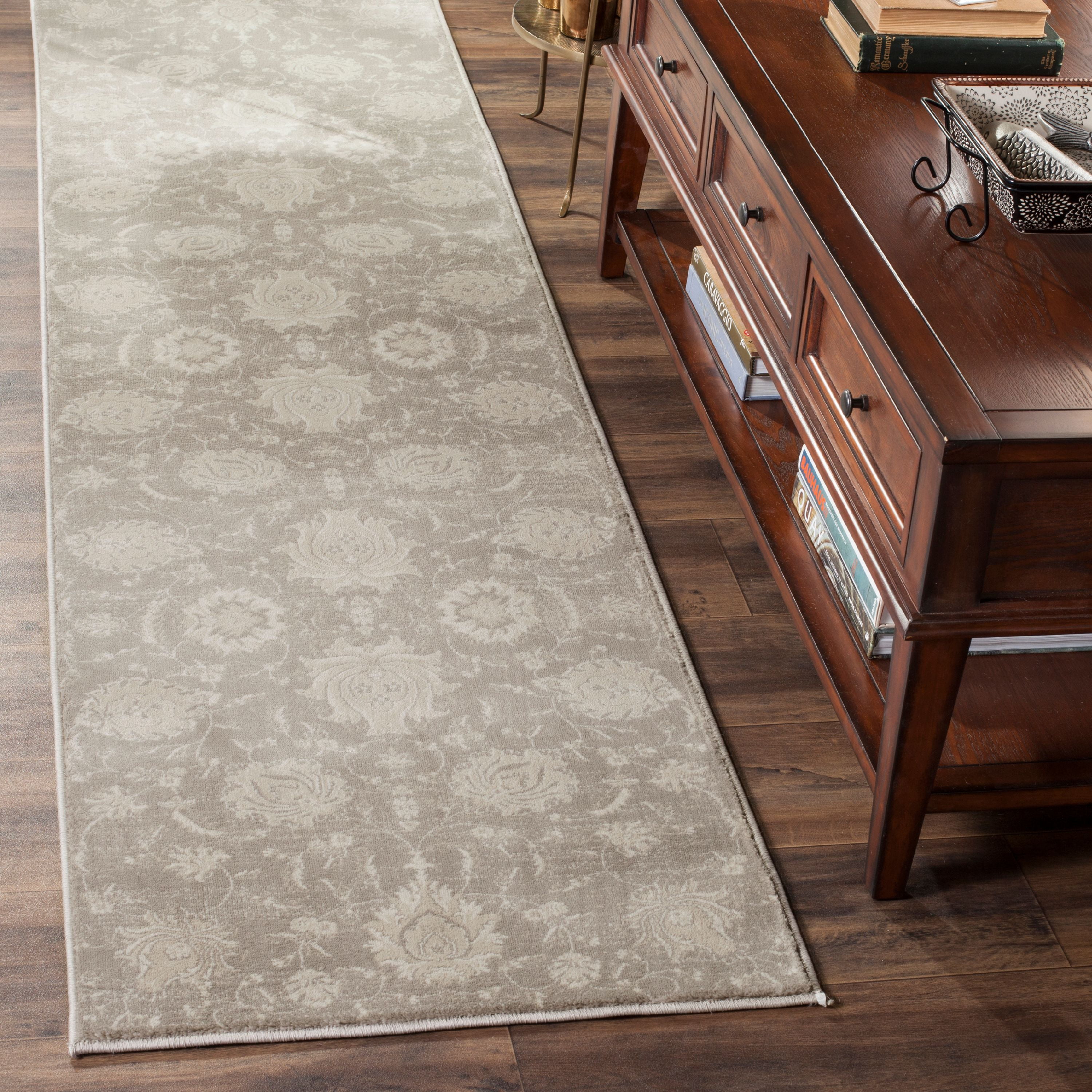 Grey and Ivory Floral Reversible Runner Rug