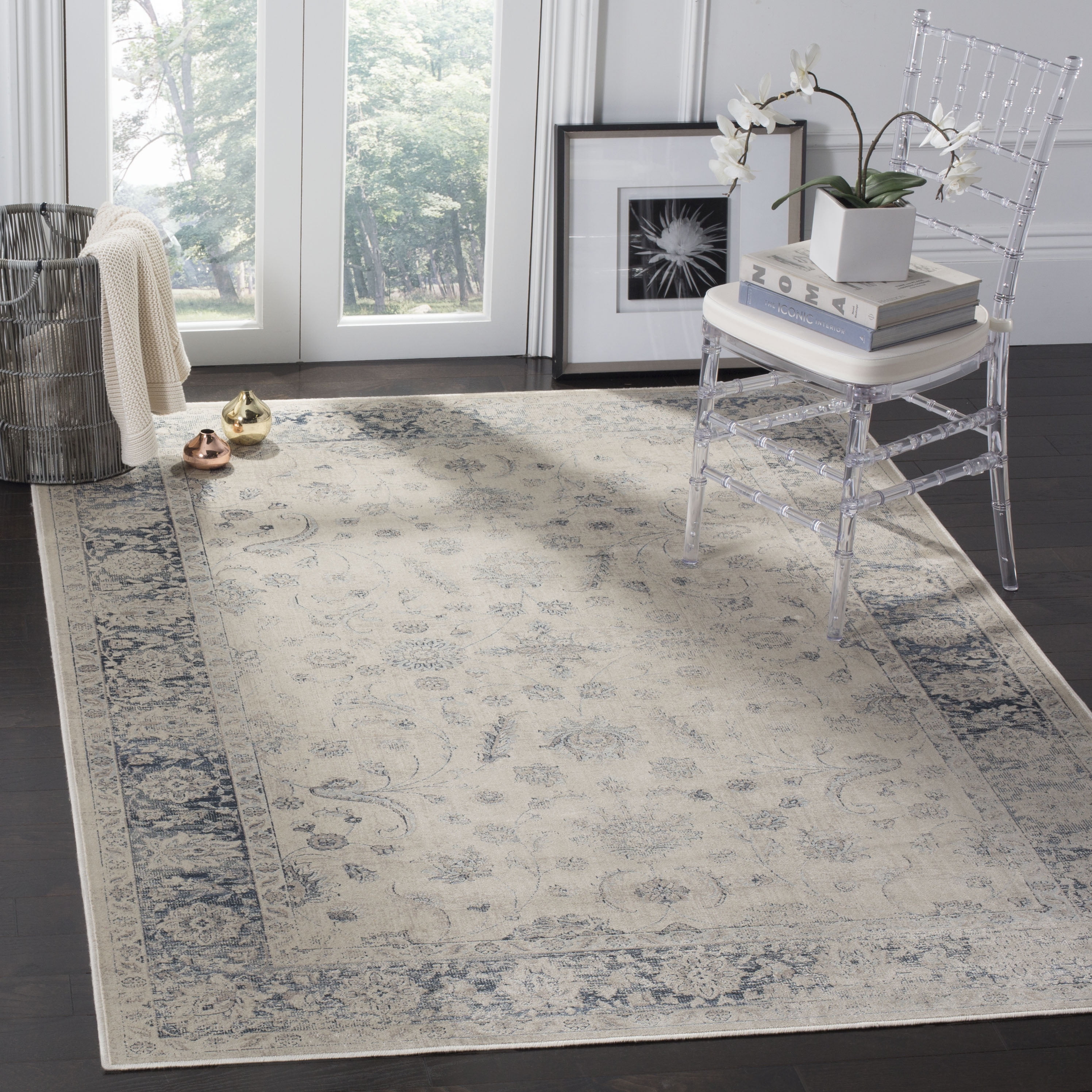 SAFAVIEH Vintage Daven Traditional Area Rug, Stone/Blue, 9' x 12'