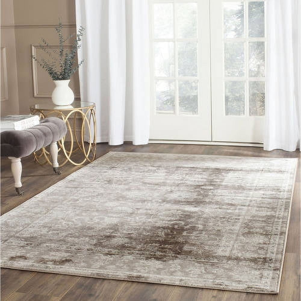 Ivory and Brown Rectangular 5' x 7' Viscose Area Rug