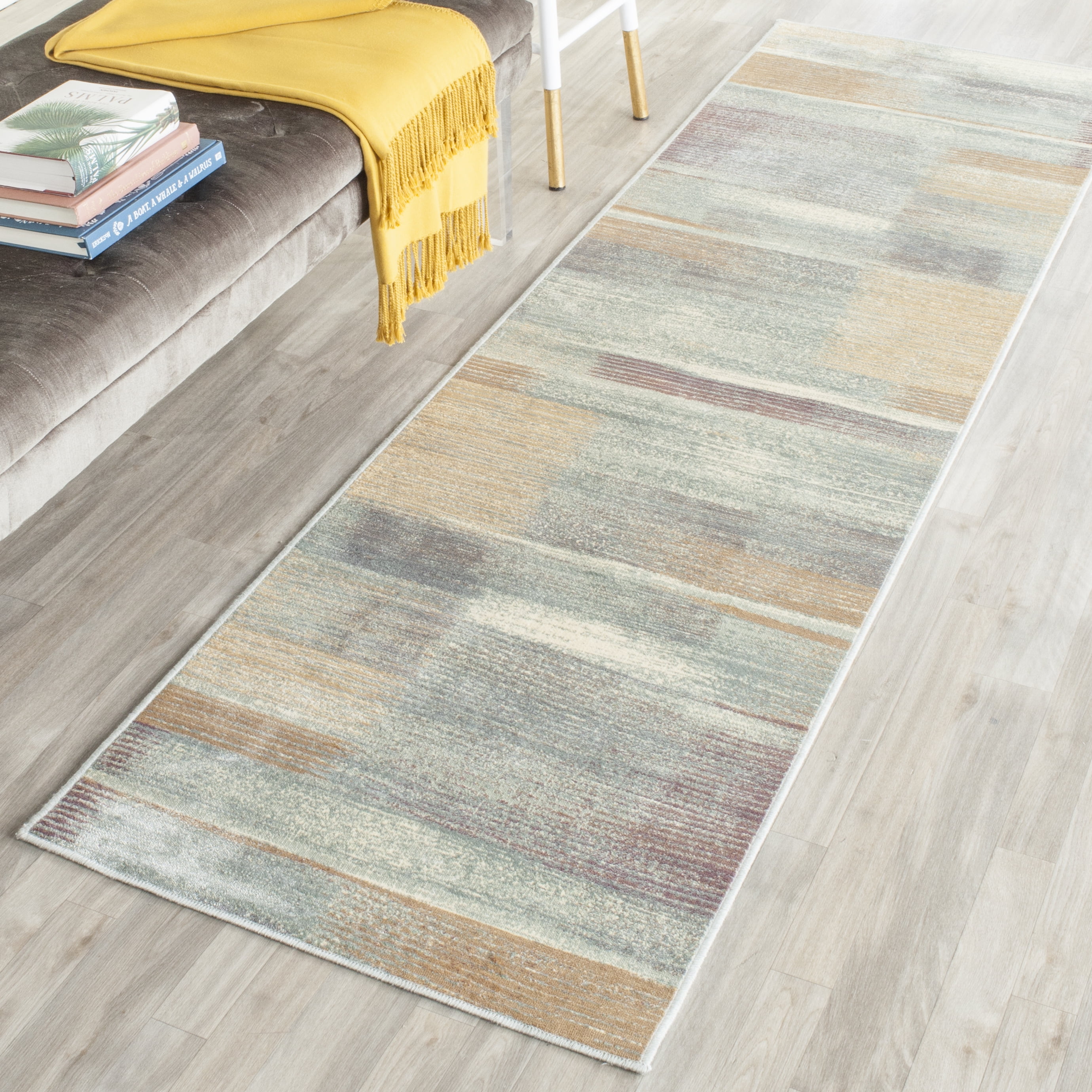 Light Blue Viscose and Silk Runner Rug 2'2" x 8'