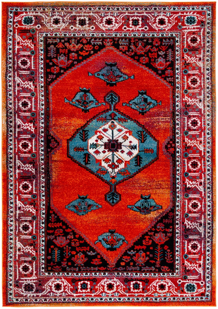 Vintage Red and Blue Synthetic 8' x 10' Persian Area Rug