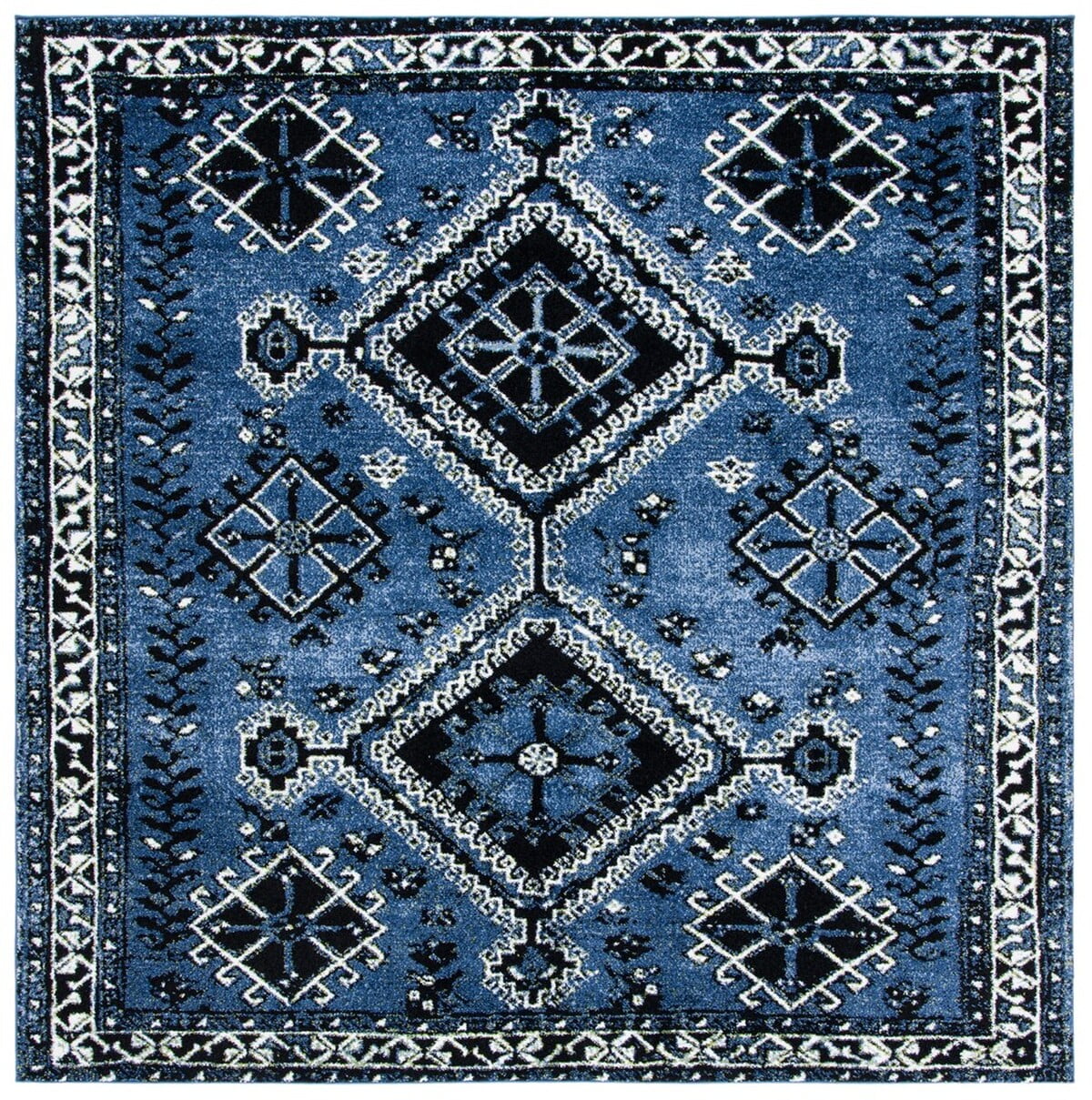 Luxury Vintage Hamadan 6'7" Square Black Synthetic Area Rug