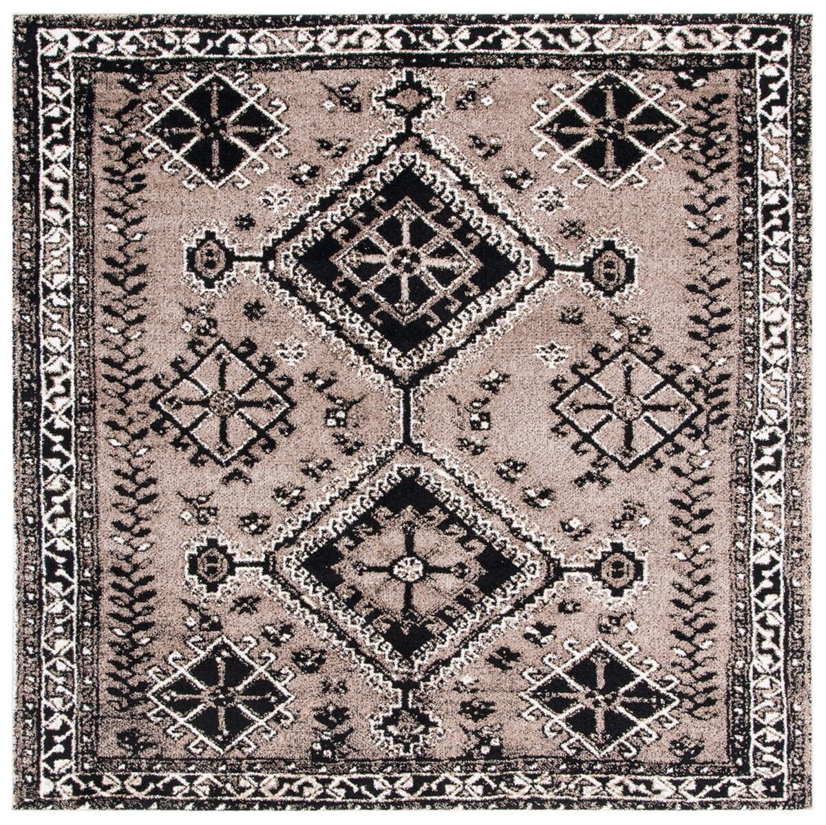 Antique Patina Black Square Synthetic Area Rug - 6'7"
