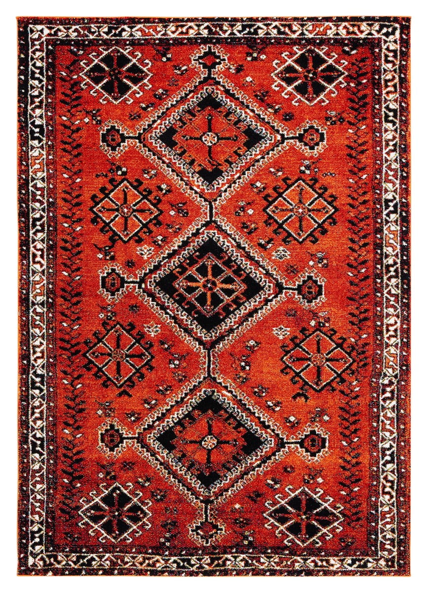 Vintage Red and Black Synthetic 5' x 7' Area Rug