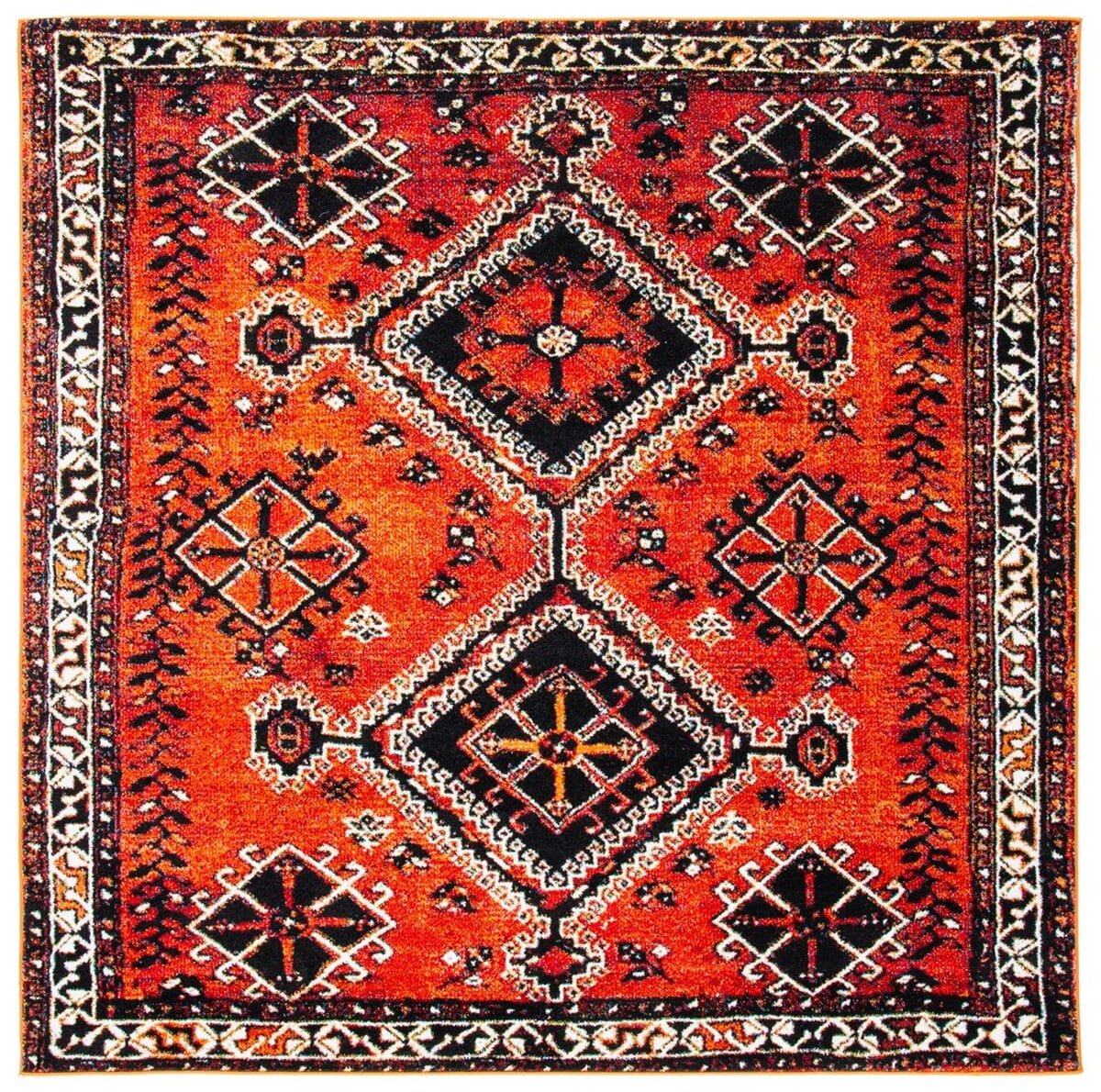 Vintage Hamadan Orange/Red Synthetic Square Area Rug 6'7" x 6'7"