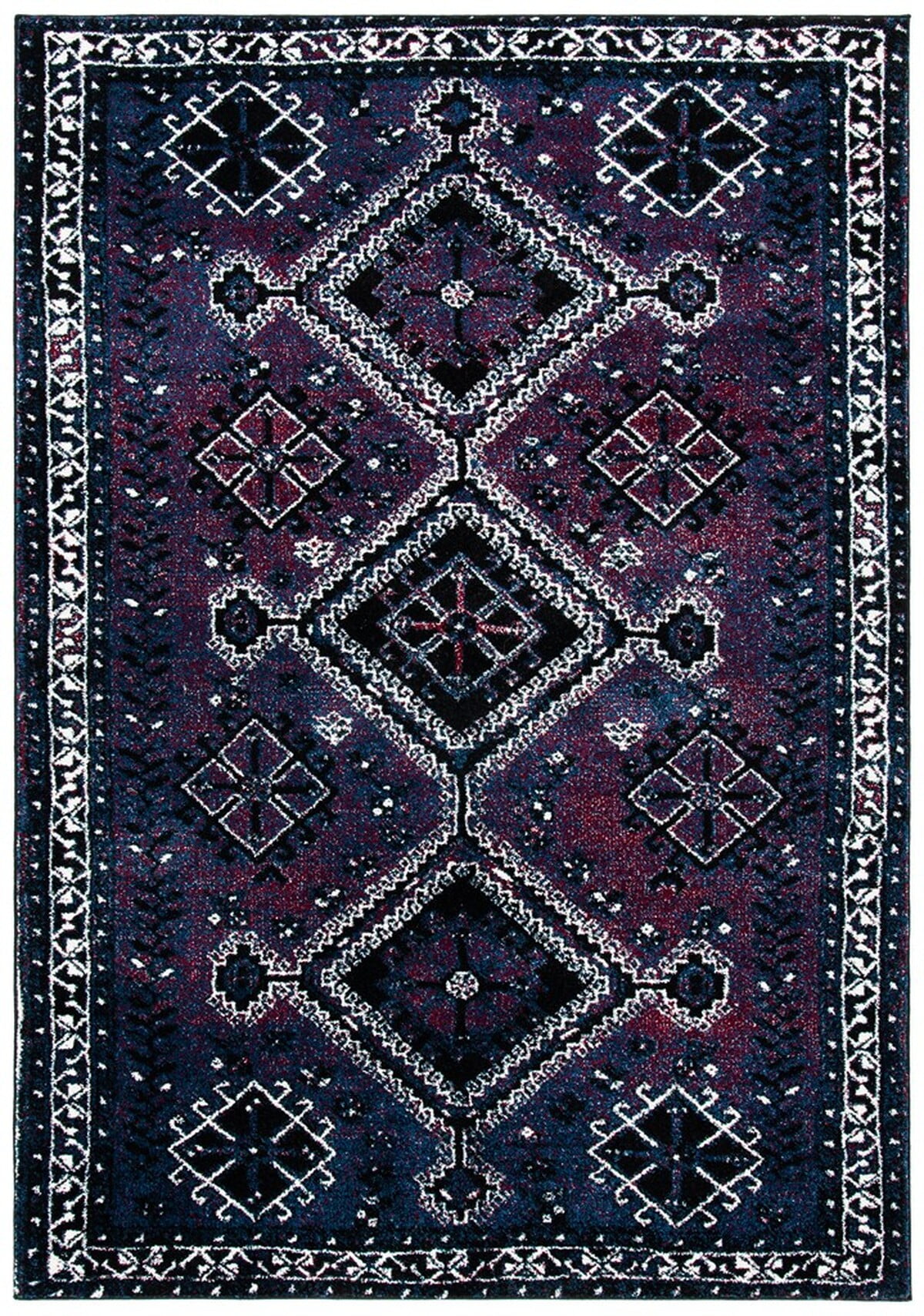 Vintage Hamadan Black and Purple Rectangular Synthetic Area Rug
