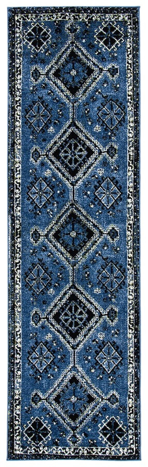 Blue and Black Synthetic Non-slip Runner Rug