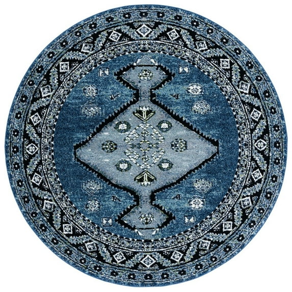 SAFAVIEH Vintage Hamadan Bora Oriental Area Rug, Blue/Grey, 6'7" x 6'7" Round