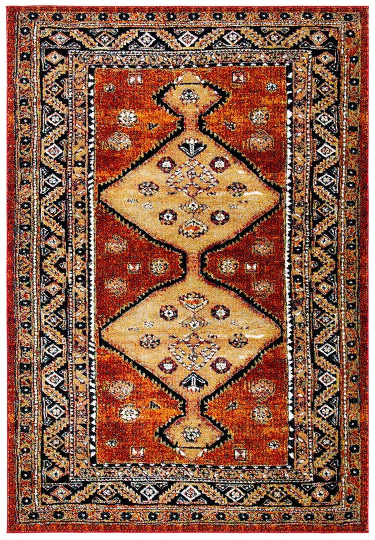 Antique Patina Rust & Gold Synthetic Round Area Rug, 5'3" x 7'6"
