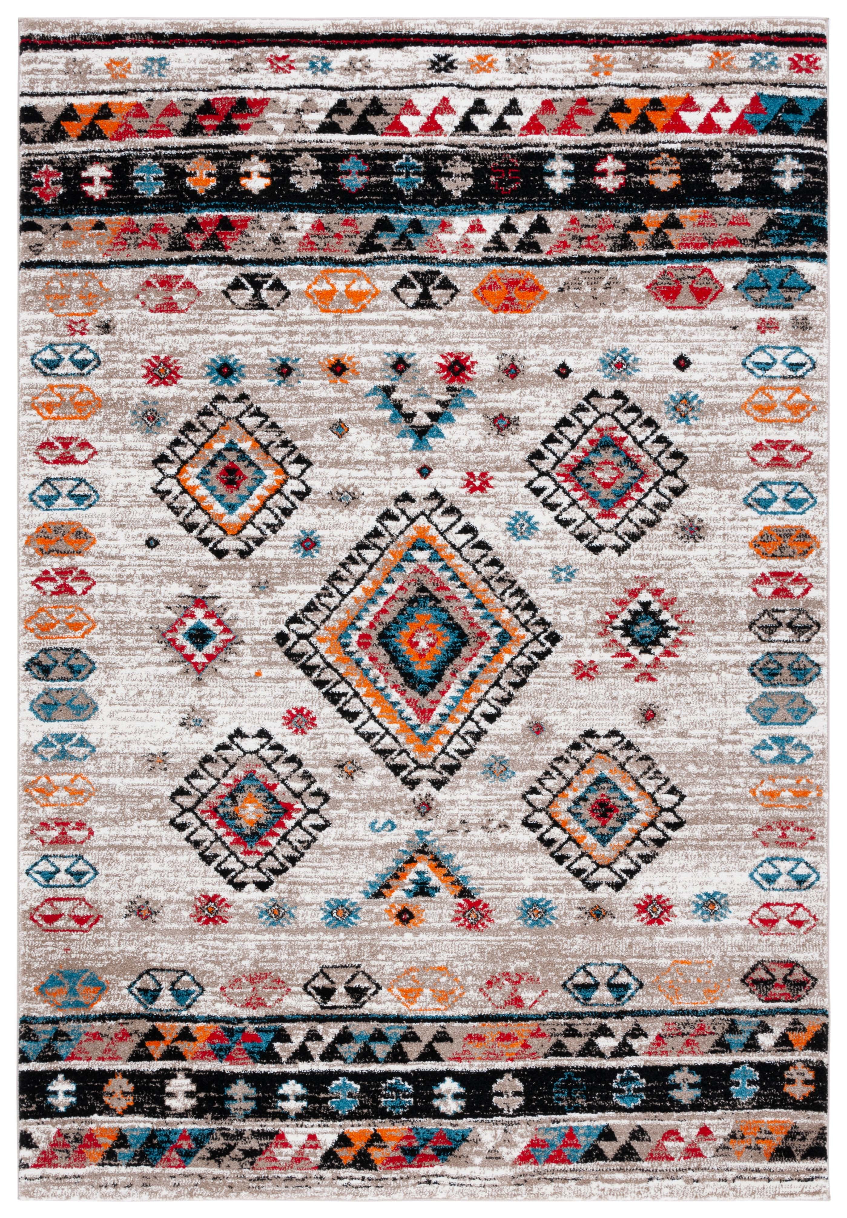 Ivory and Multicolor Hand-Knotted Synthetic Area Rug