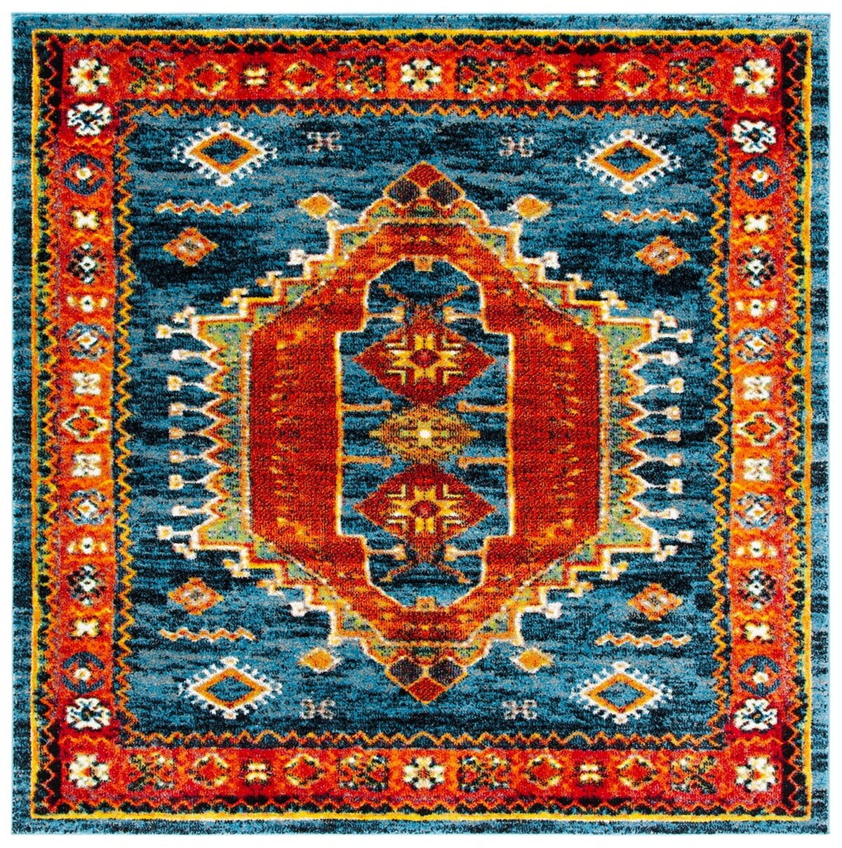Blue Square Stain-Resistant Synthetic Non-Slip Rug 79" x 79"