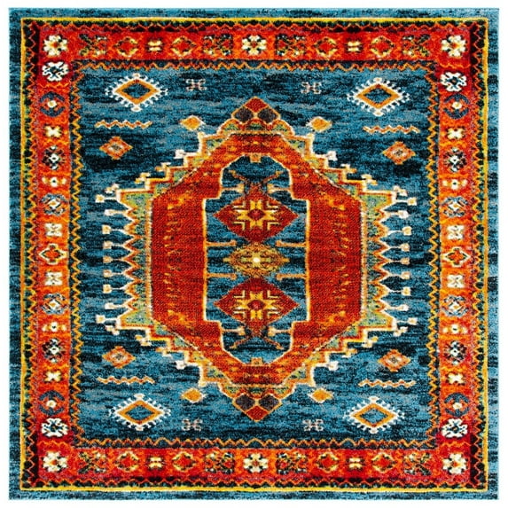 SAFAVIEH Vintage Hamadan Carmelo Oriental Area Rug, Blue/Orange, 6'7" x 6'7" Square