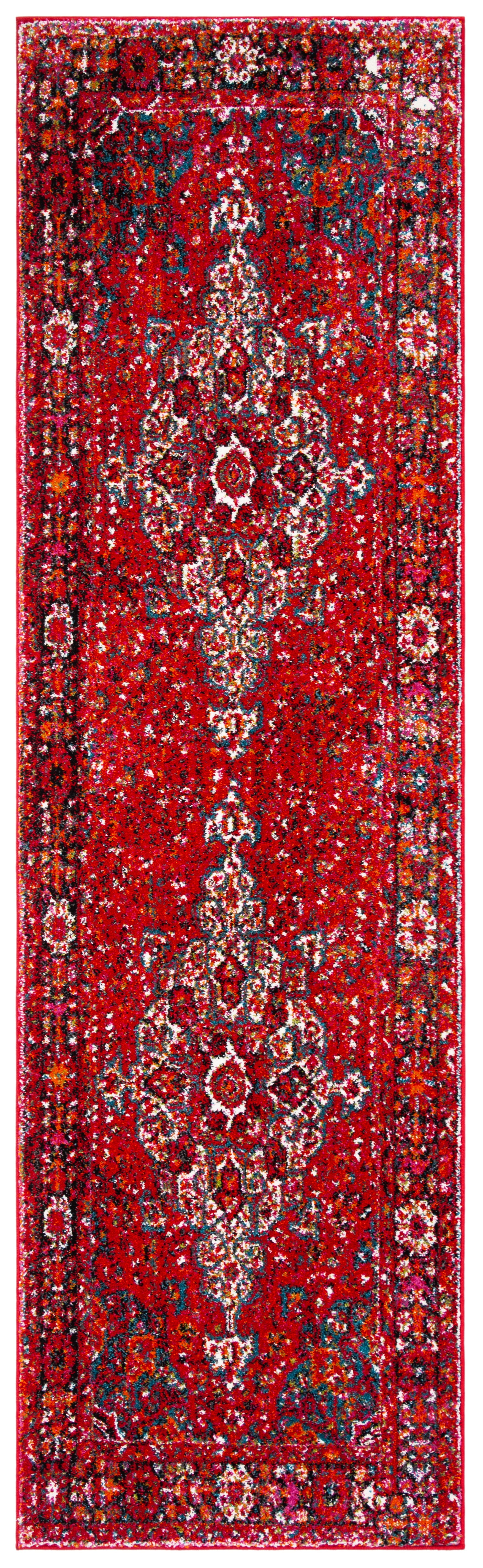 Vintage Red and Multi Synthetic Runner Rug - 2'3" x 16'