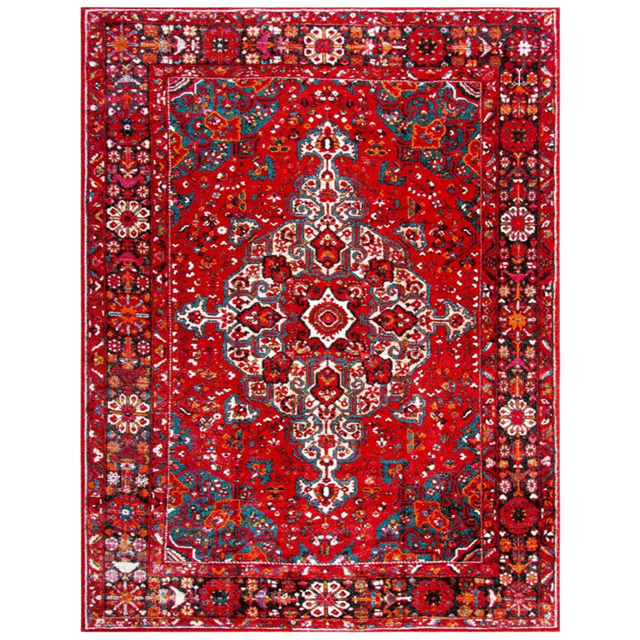Rectangular Red Synthetic Easy Care Area Rug
