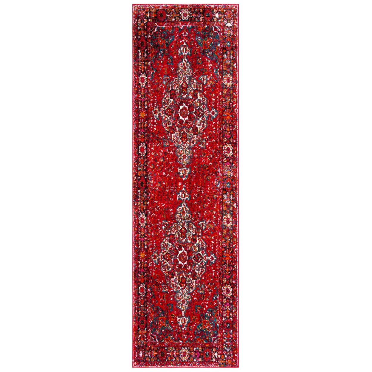 Vintage Red High Pile Synthetic Safavid Style Runner Rug