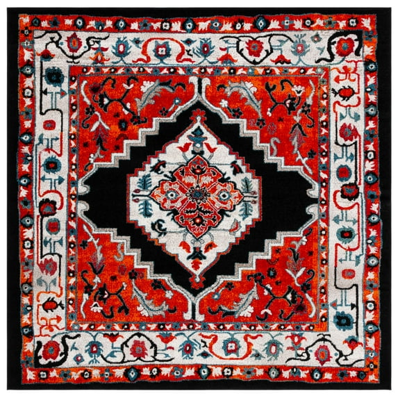 SAFAVIEH Vintage Hamadan Caylee Medallion Area Rug, Red/Black, 6'7" x 6'7" Square