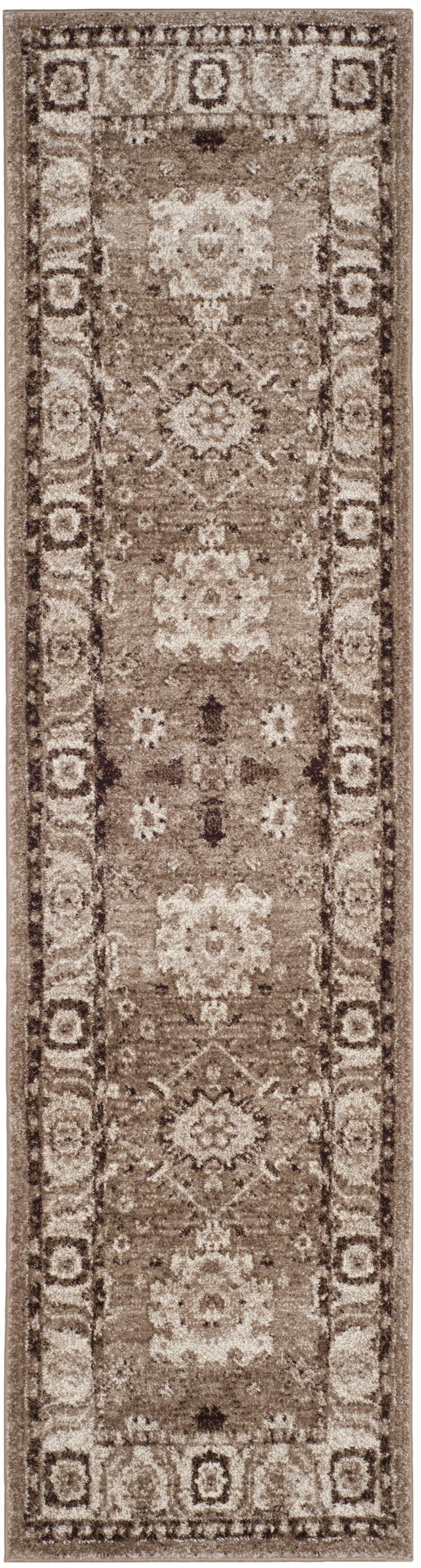 Taupe Floral Hand-knotted Synthetic Runner Rug