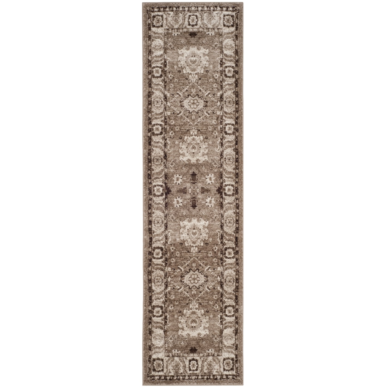 Taupe Floral Hand-knotted Synthetic Runner Rug