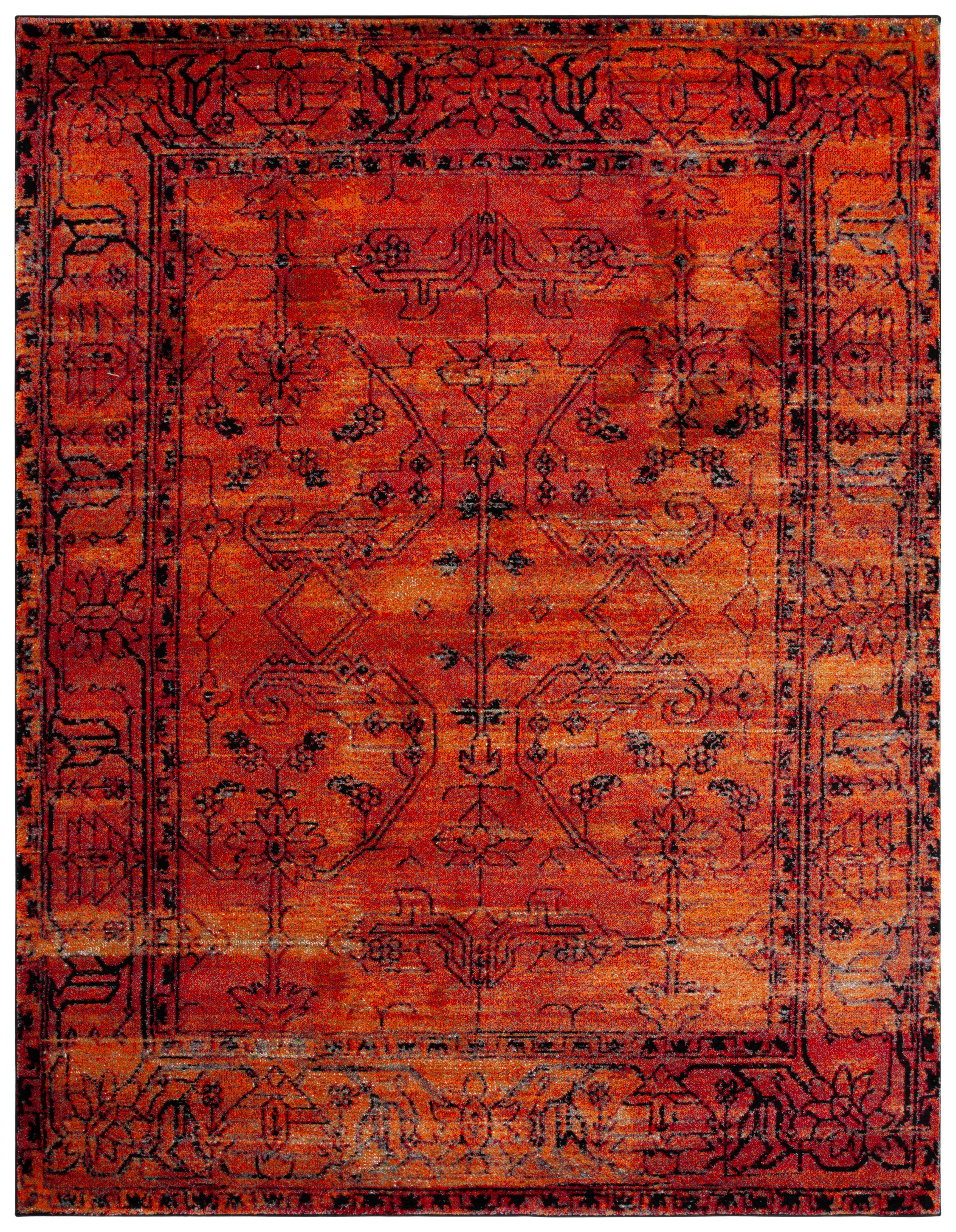 Vintage Hamadan Red and Orange Oriental Synthetic Area Rug