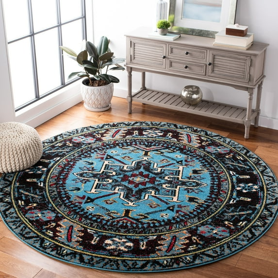 Safavieh Vintage Hamadan Dania Oriental Area Rug, Light Blue/Black, 5'3" x 5'3" Round