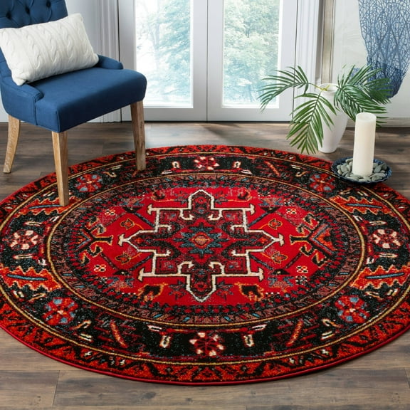 SAFAVIEH Vintage Hamadan Dania Traditional Area Rug, Red/Multi, 5'3" x 5'3" Round