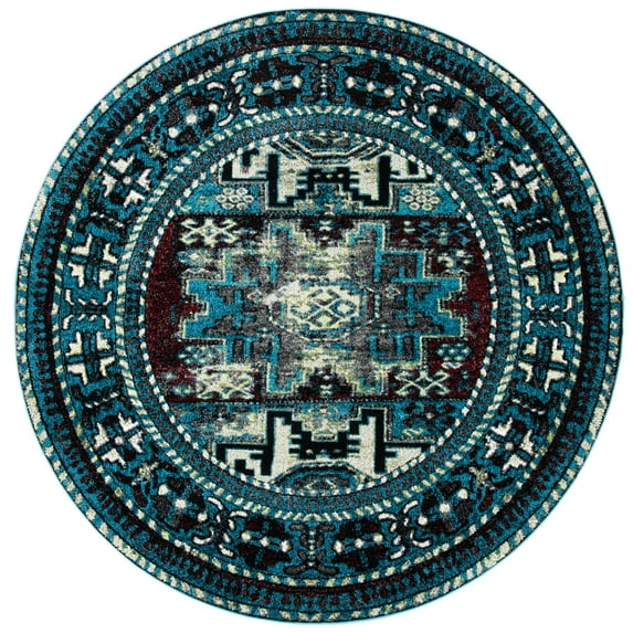 SAFAVIEH Vintage Hamadan Edin Oriental Area Rug, Light Blue/Black, 5'3" x 5'3" Round