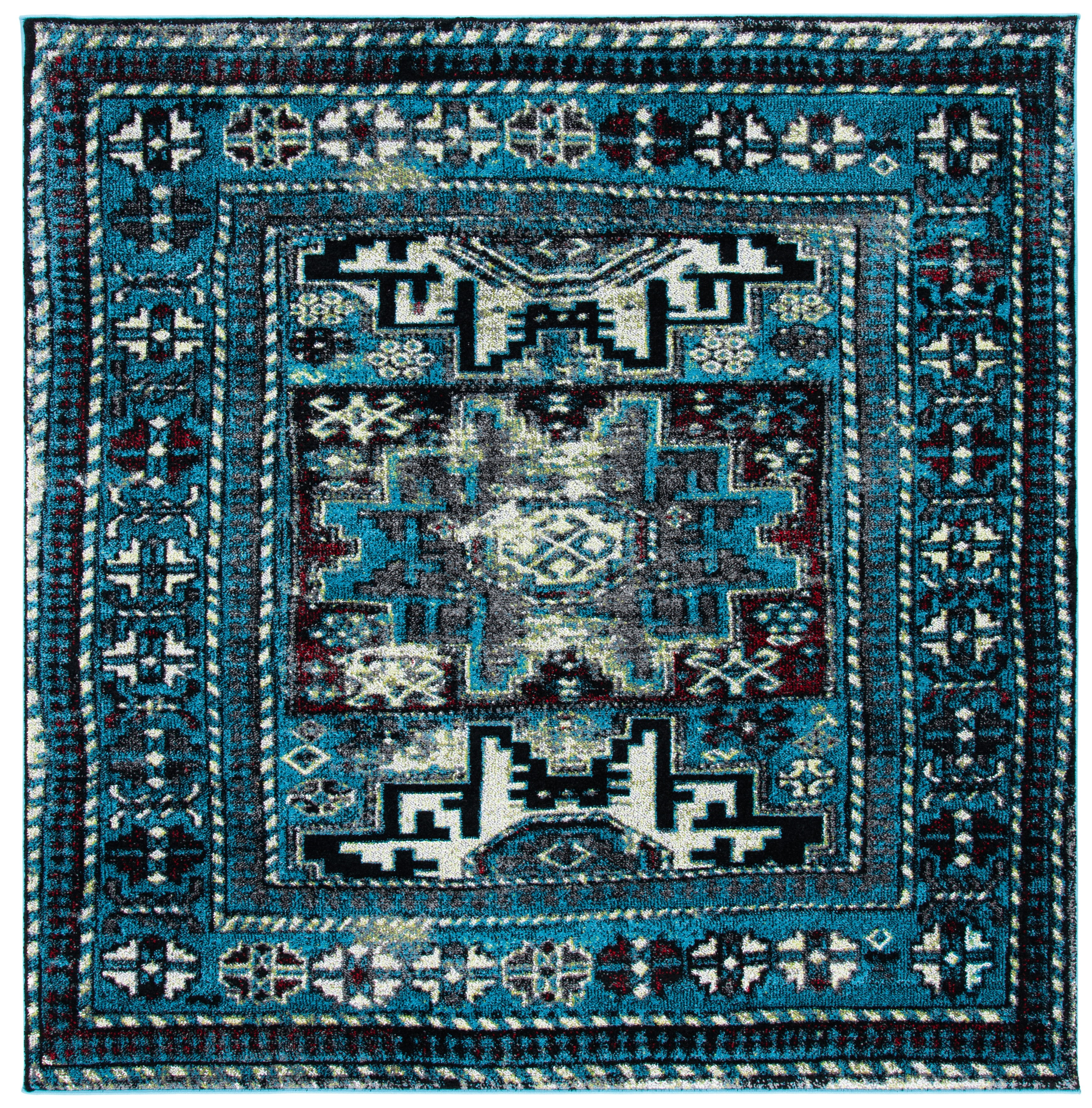 SAFAVIEH Vintage Hamadan Edin Oriental Area Rug, Light Blue/Black, 5'3" x 5'3" Square