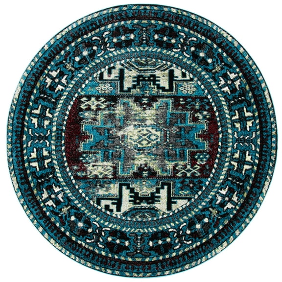 SAFAVIEH Vintage Hamadan Edin Oriental Area Rug, Light Blue/Black, 6'7" x 6'7" Round