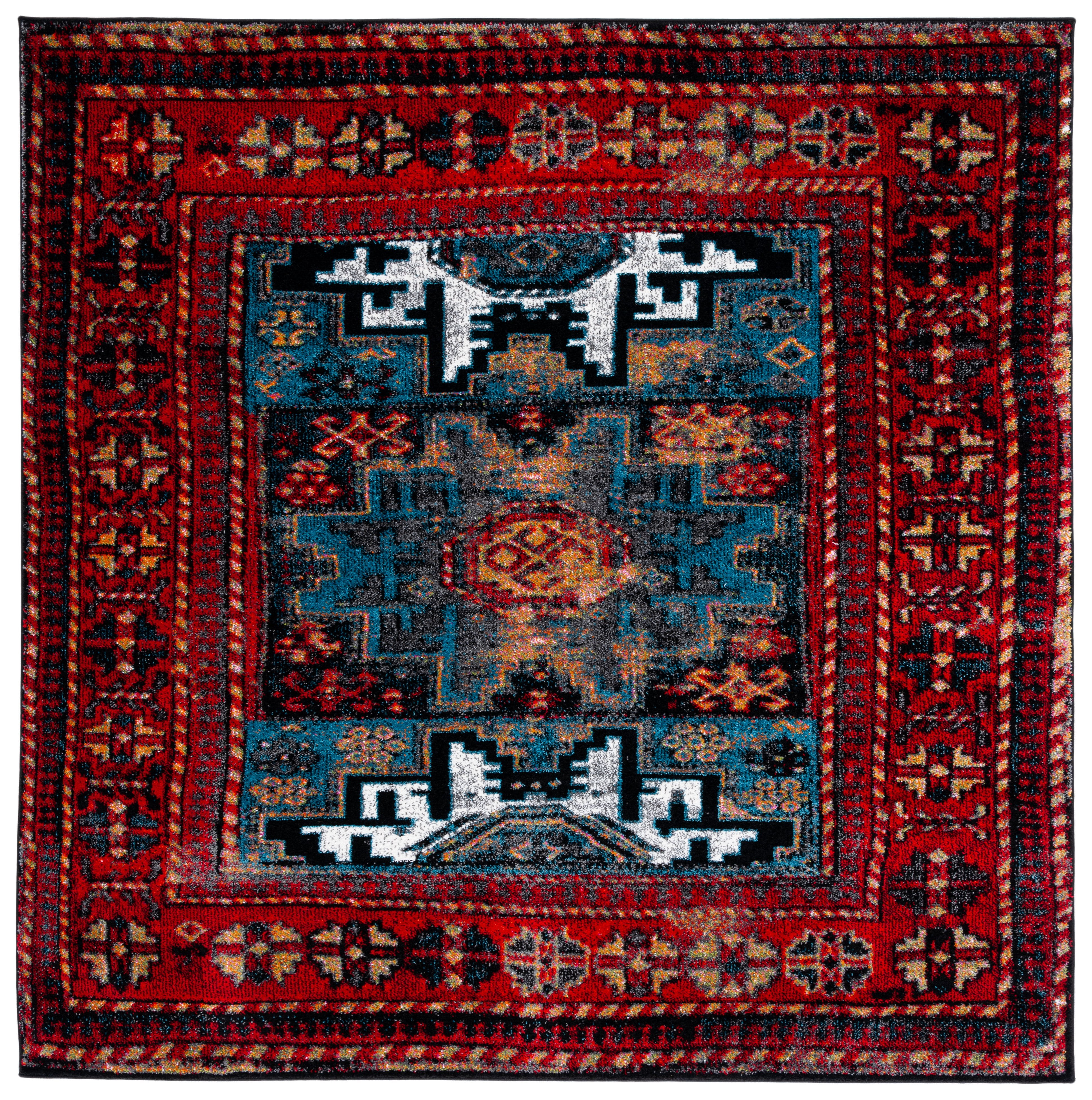 SAFAVIEH Vintage Hamadan Edin Oriental Area Rug, Red/Light Blue, 6'7" x 6'7" Square