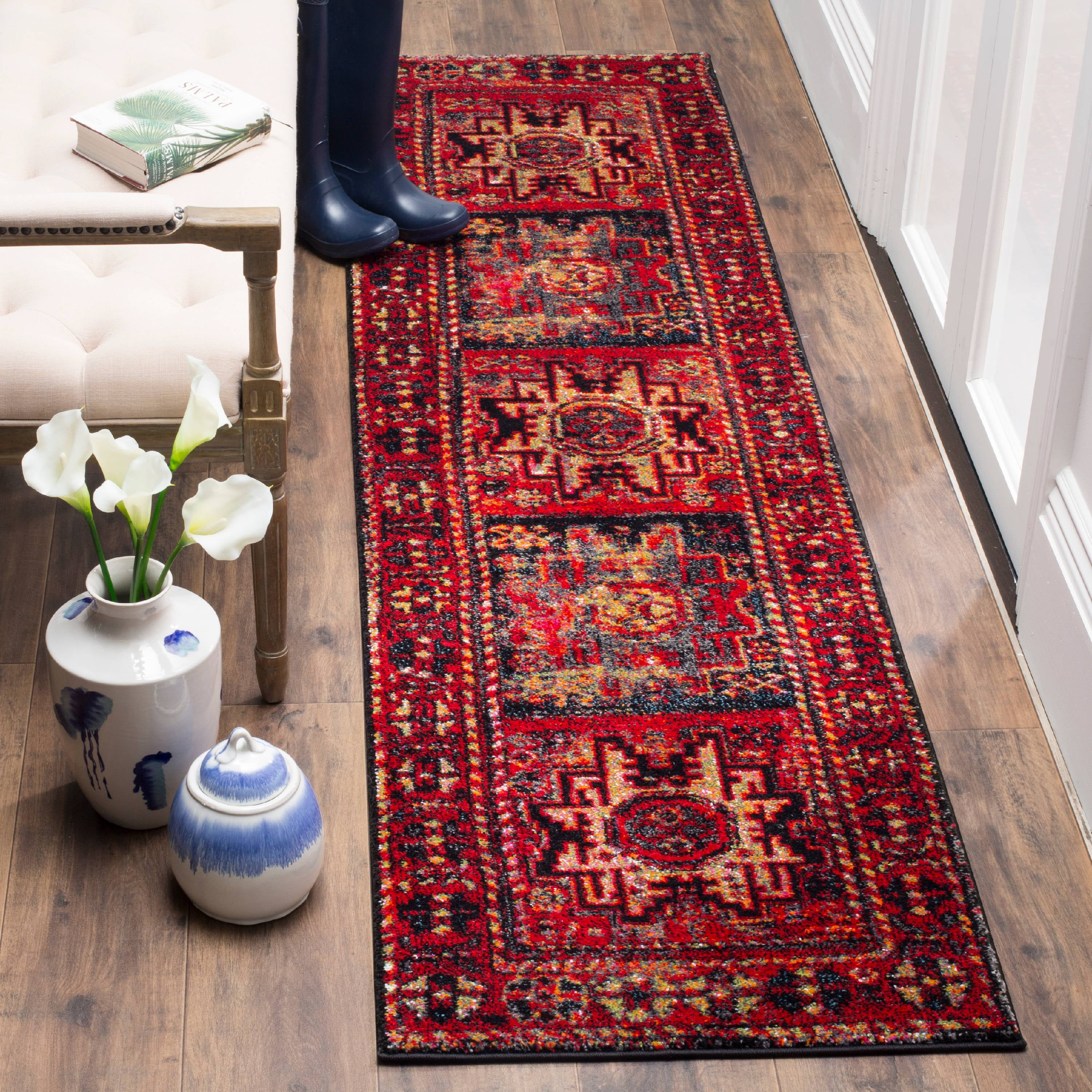 Vintage Red and Multi Synthetic High Pile Area Rug