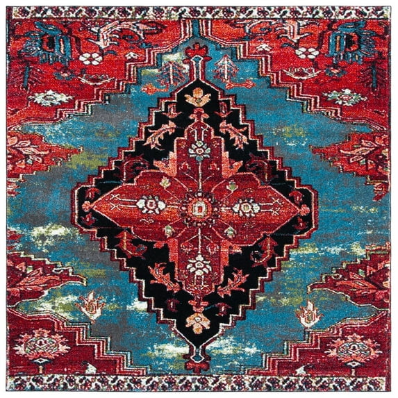 SAFAVIEH Vintage Hamadan Erksine Oriental Area Rug, Blue/Red, 6'7" x 6'7" Square