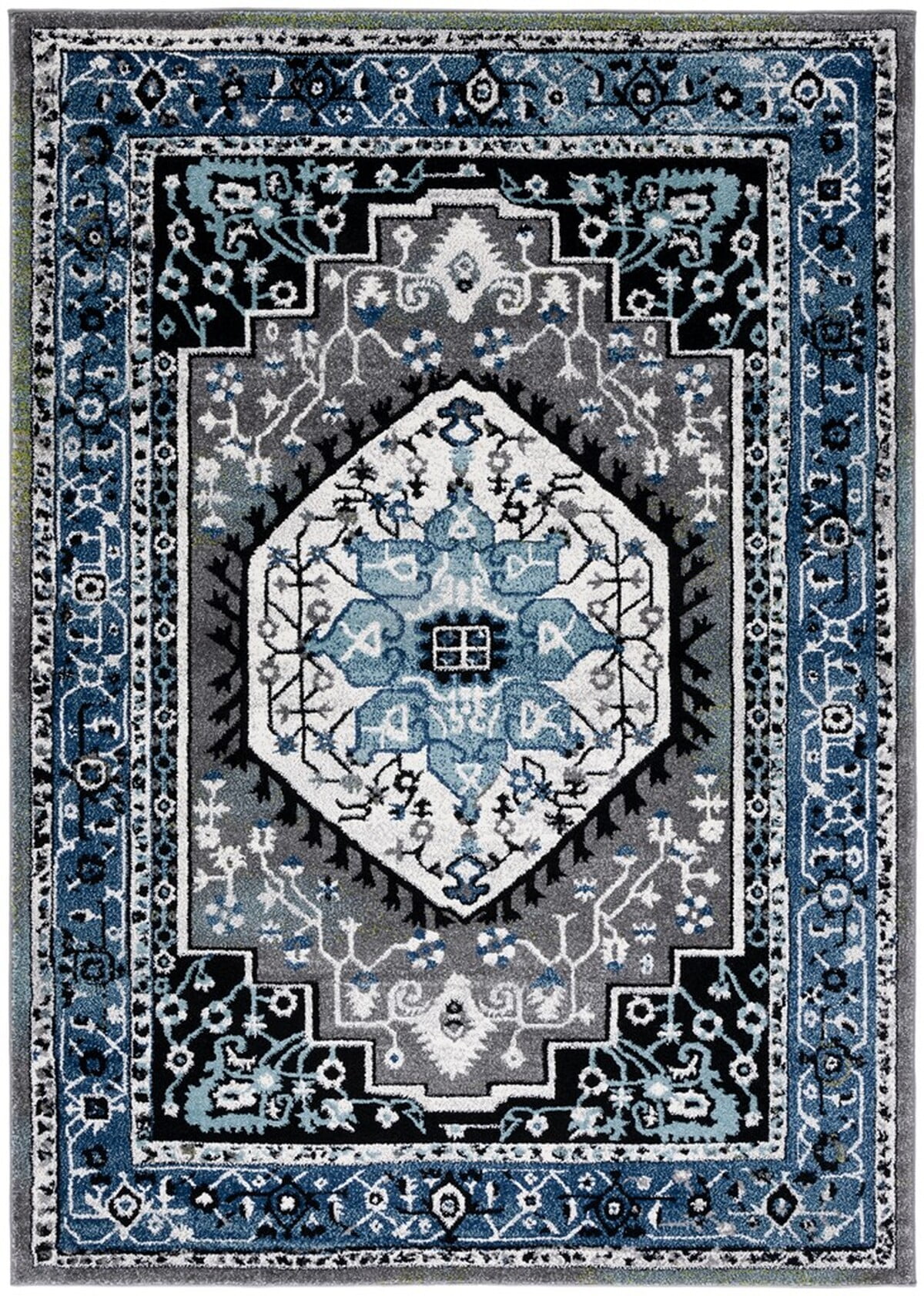 Blue and Gray Synthetic Round Non-slip Area Rug