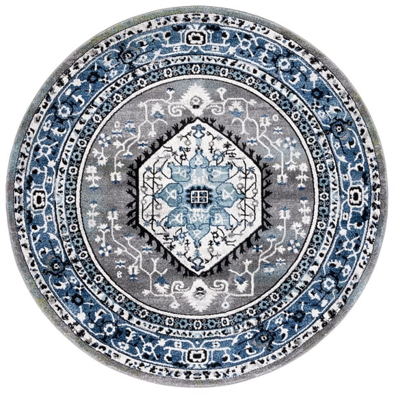 SAFAVIEH Vintage Hamadan Essex Oriental Area Rug, Blue/Grey, 6'7" x 6'7" Round