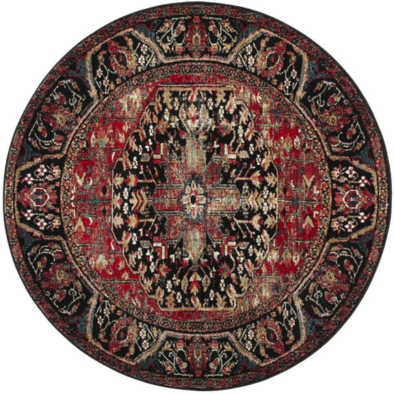 SAFAVIEH Vintage Hamadan Farran Oriental Area Rug, Red/Multi, 5'3" x 5'3" Round