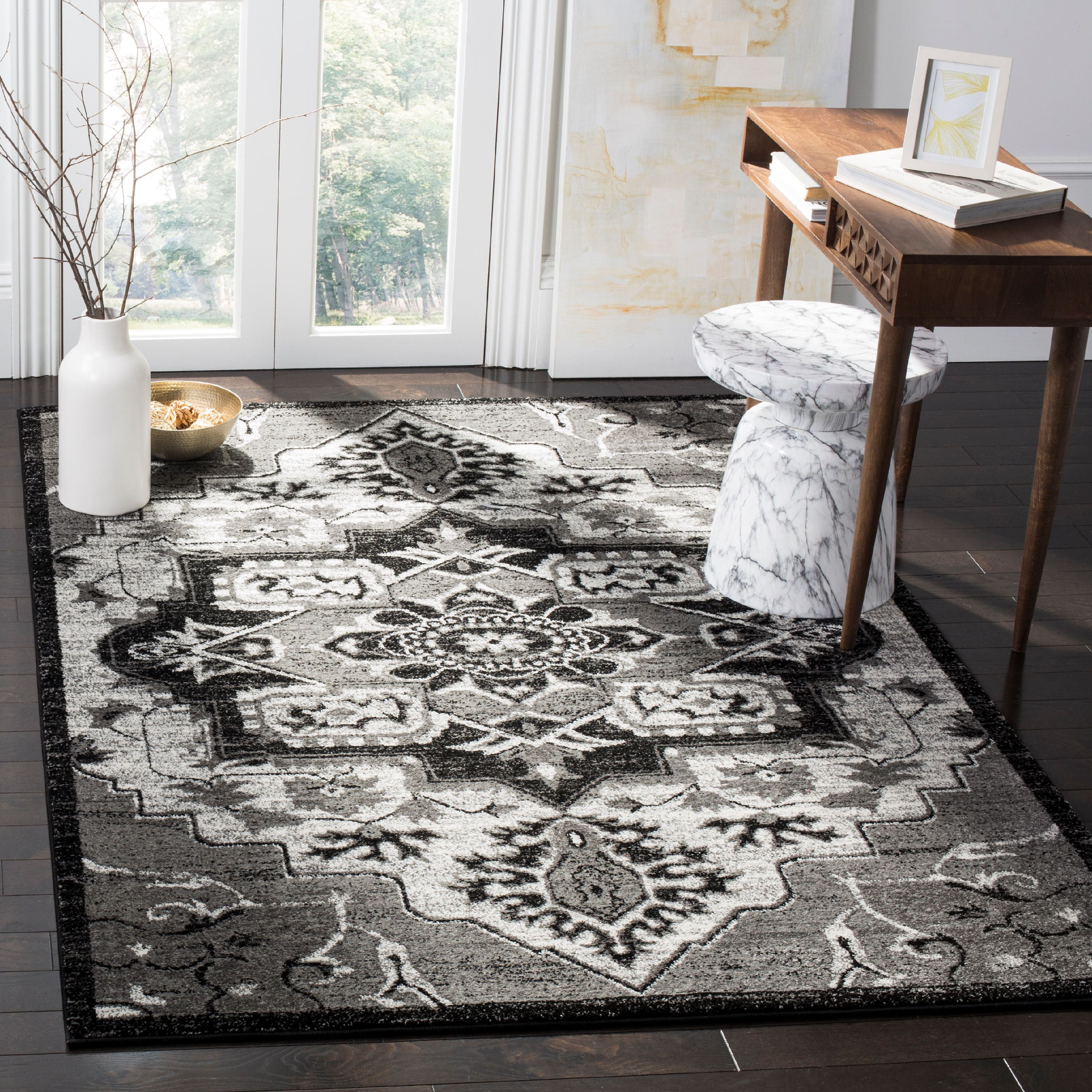 Light Grey and Grey High Pile Medallion Area Rug