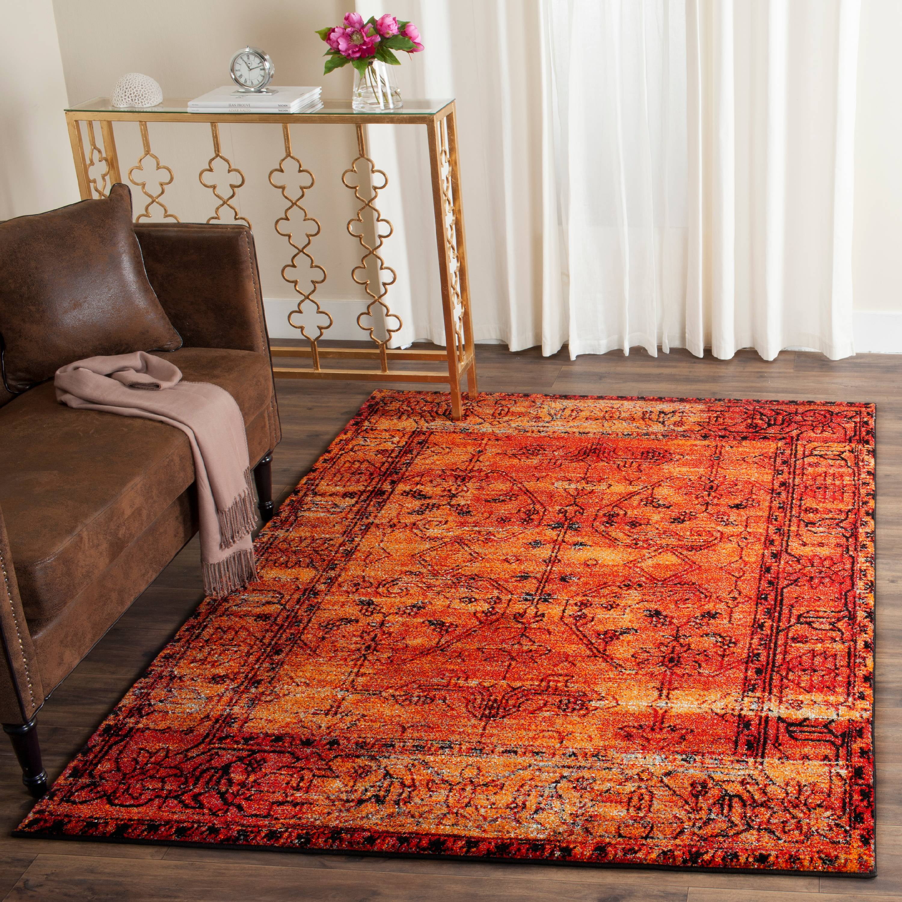 Vintage Orange High Pile Synthetic Persian Area Rug