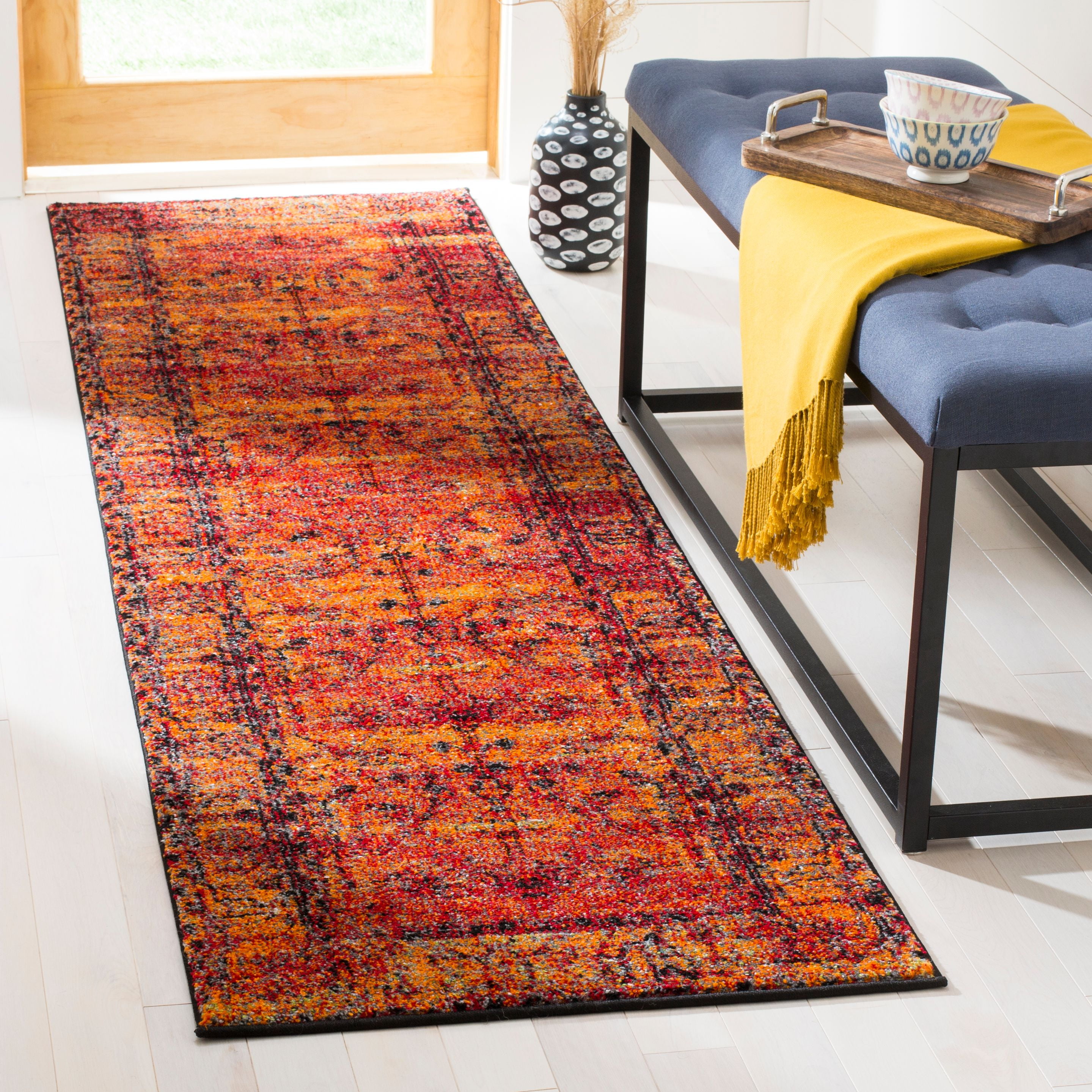 Vintage Hamadan Orange 2'3" x 8' Synthetic Runner Rug