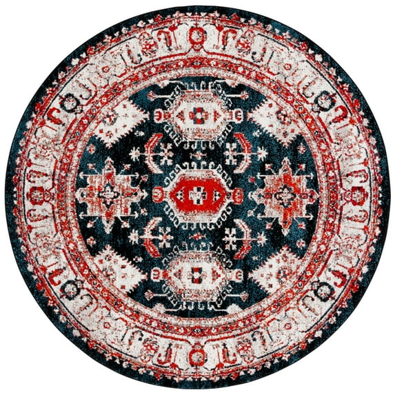SAFAVIEH Vintage Hamadan Jolyon Oriental Area Rug, Ivory/Blue, 6'7" x 6'7" Round