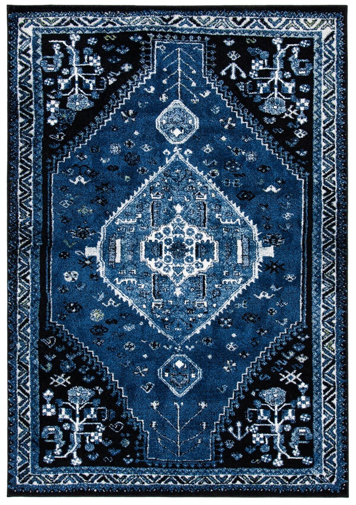 Elegant Vintage Hamadan 31" Hand-Knotted Black Synthetic Area Rug