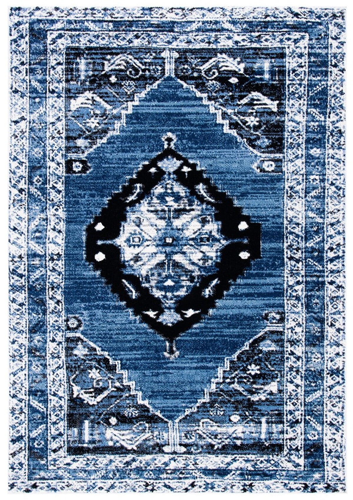 Blue Rectangular Hand-knotted Synthetic Area Rug