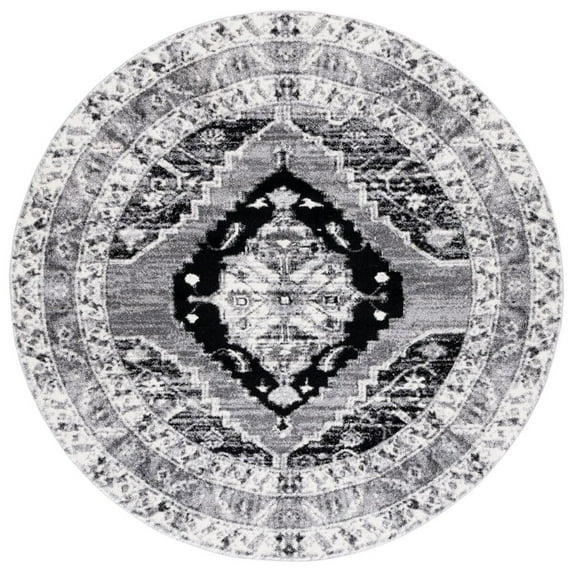 SAFAVIEH Vintage Hamadan Keighley Oriental Area Rug, Grey/Ivory, 6'7" x 6'7" Round