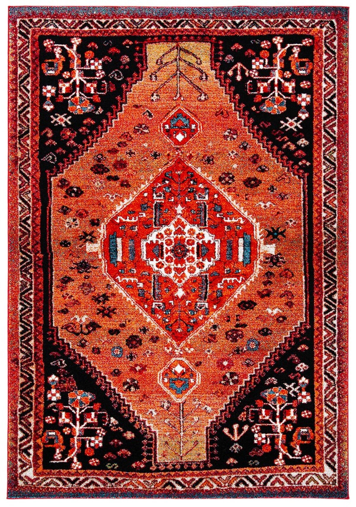 Vintage Hamadan Orange and Red Synthetic Area Rug